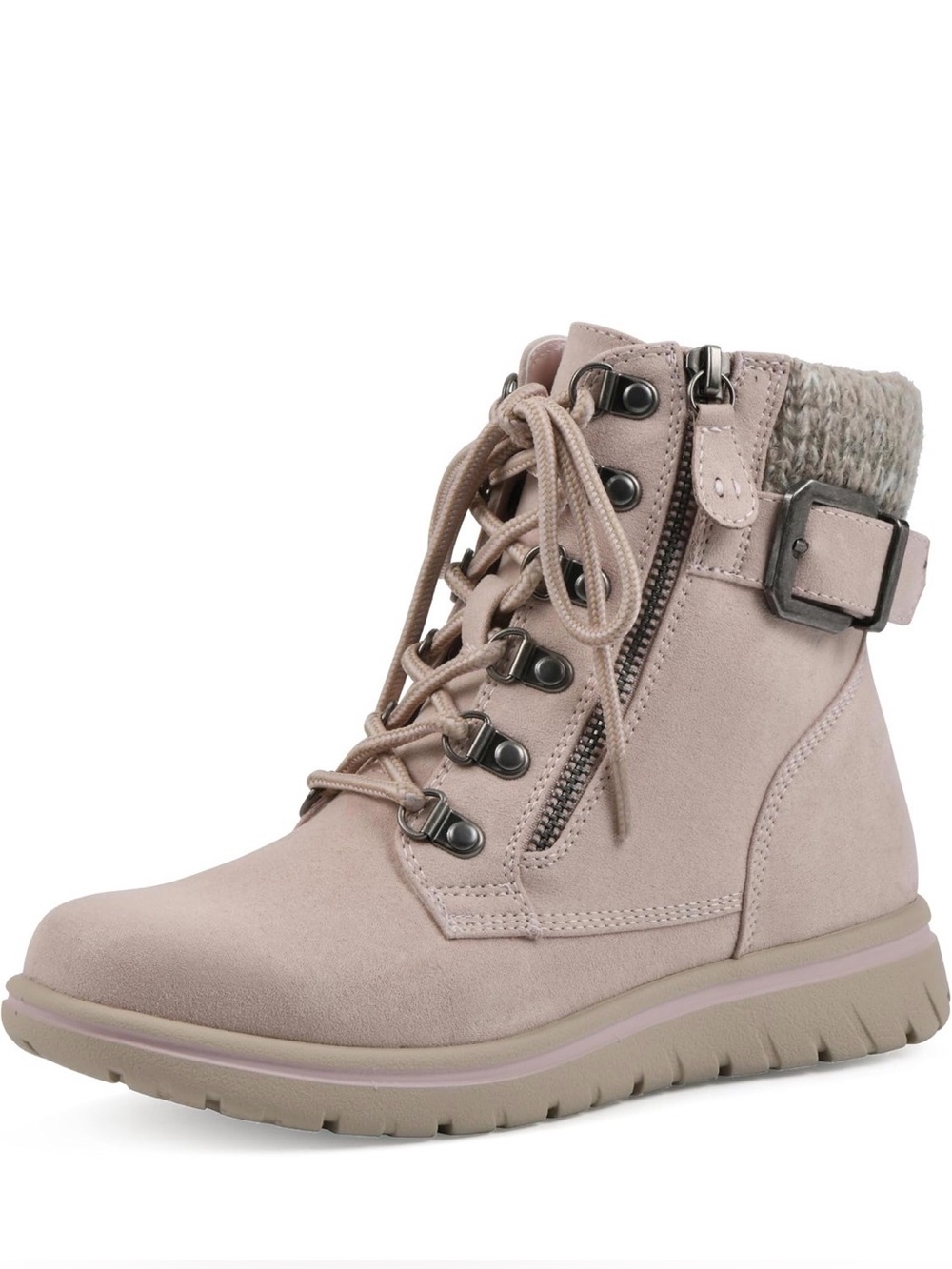 0191: Cliffs by WHITE MOUNTAIN Pale Pink Lace-Up Ankle Boot with Knit Collar
